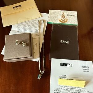 Effy Sterling Silver /18k yellow gold earrings & pendant set.Cusion Blue Topaz.